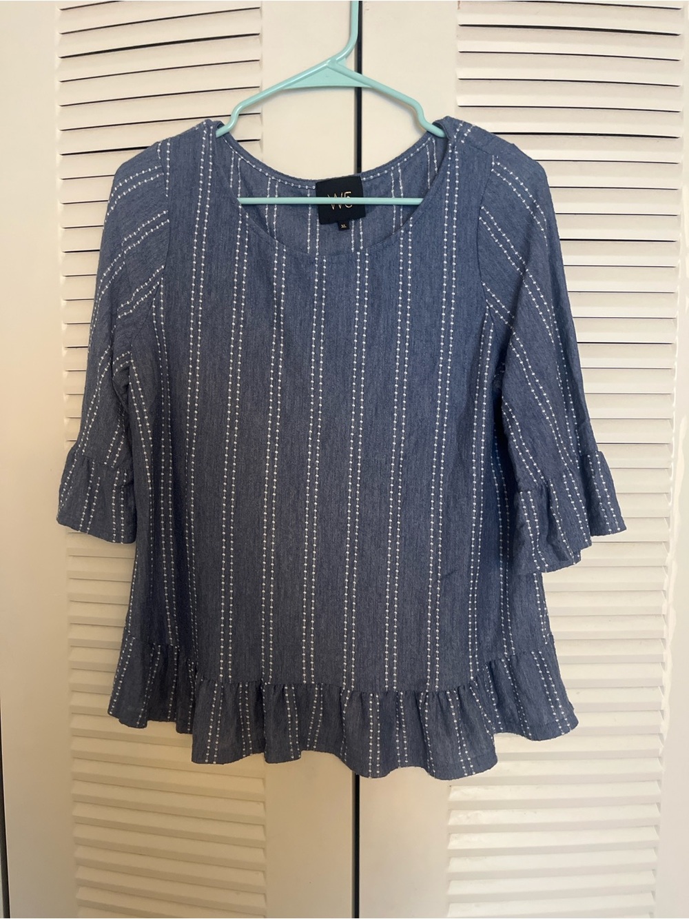 Blue Stripe Ruffled Hem Women's Top